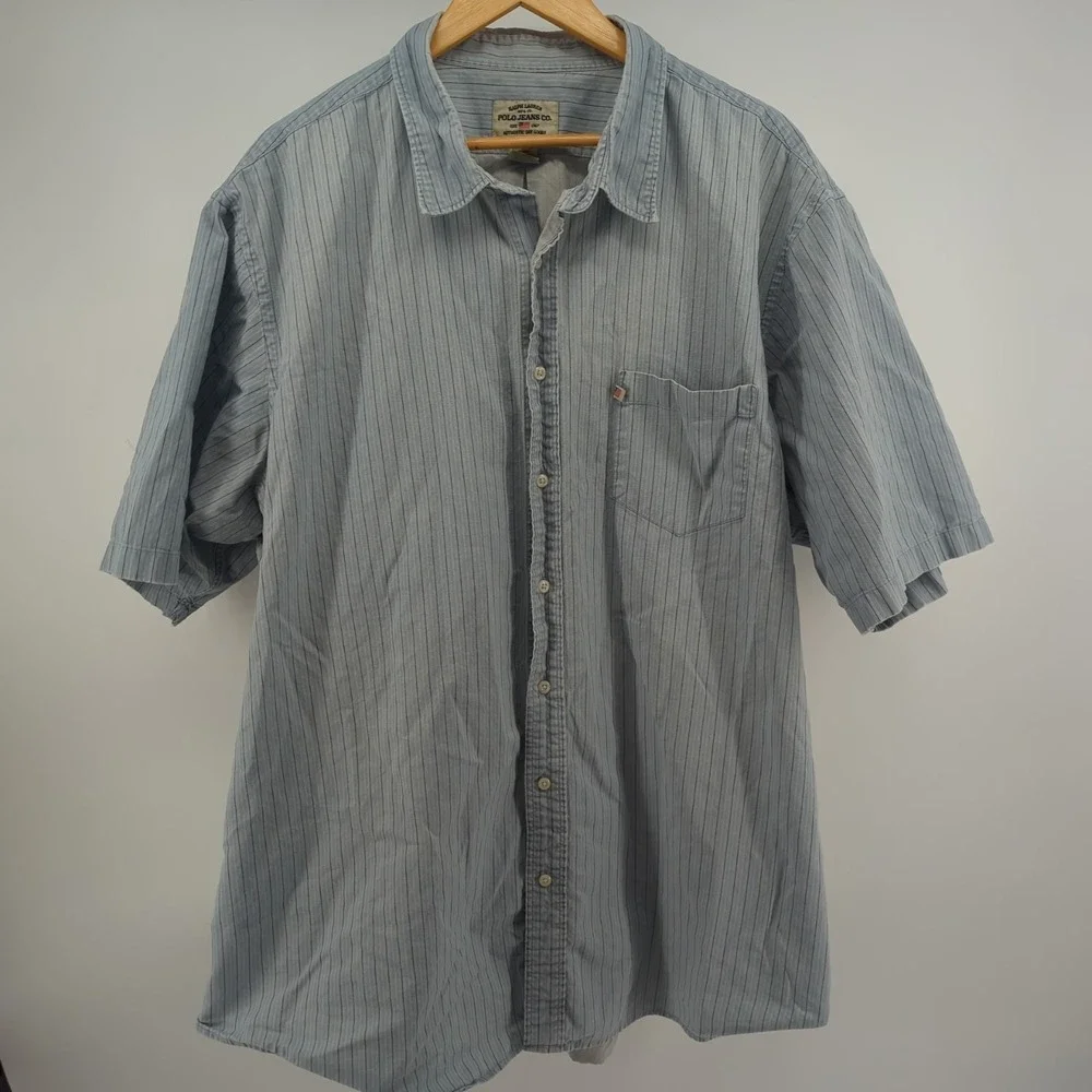 Ralph Lauren Polo Jeans Co Button Shirt Men 3XT 3X Tall Y2K 90 Short Sleeve READ